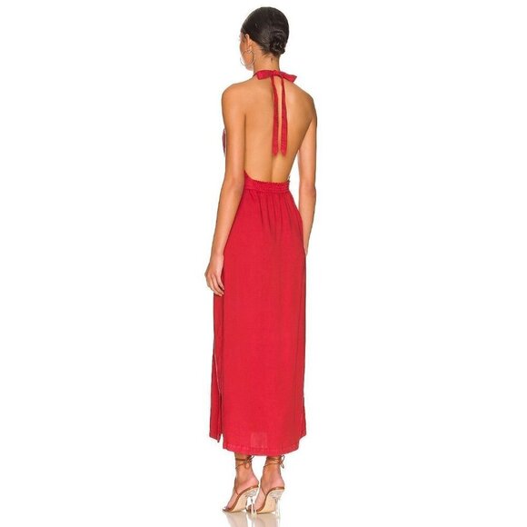 Bella Dahl Smocked Waist Halter Midi Dress in Azaleza Small New Womens Red - Picture 2 of 13